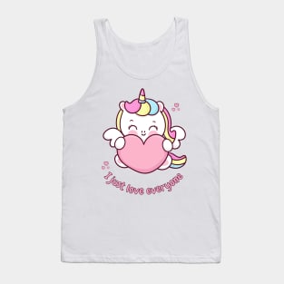 I just Love Everyone Cute Unicorn With Heart Tank Top